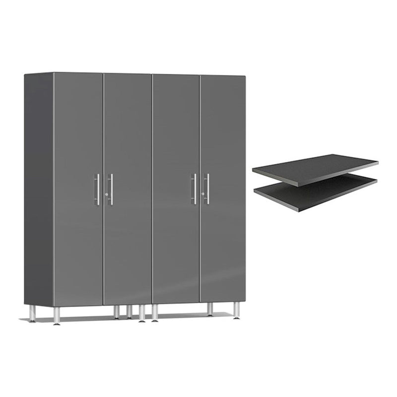 Ulti-MATE Garage 2-Piece Tall Garage Cabinet Set and Extra 2-Shelf Bundle in Graphite Grey Metallic