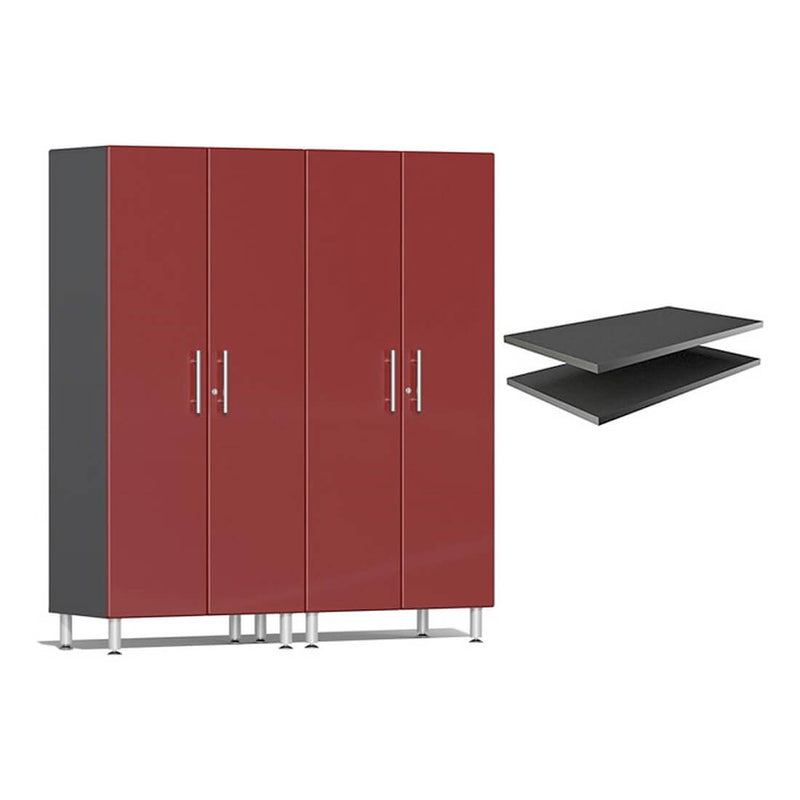 Ulti-MATE Garage 2-Piece Tall Garage Cabinet Set and Extra 2-Shelf Bundle in Ruby Red Metallic