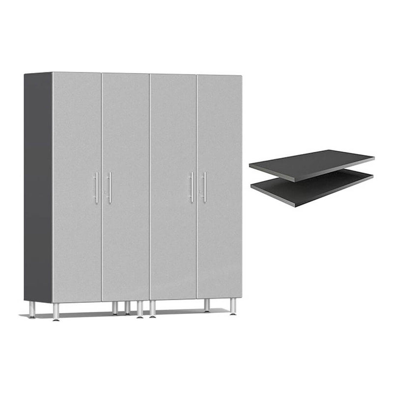 Ulti-MATE Garage 2-Piece Tall Garage Cabinet Set and Extra 2-Shelf Bundle in Stardust Silver Metallic