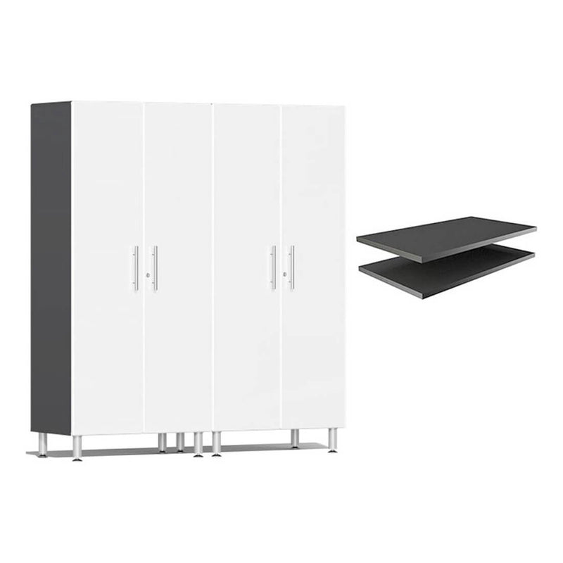 Ulti-MATE Garage 2-Piece Tall Garage Cabinet Set and Extra 2-Shelf Bundle in Starfire White Metallic