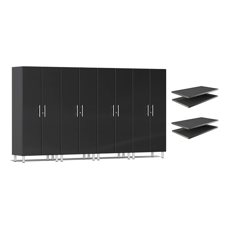 Ulti-MATE Garage 4-Piece Tall Garage Cabinet Set and Extra 4-Shelf Bundle in Midnight Black Metallic