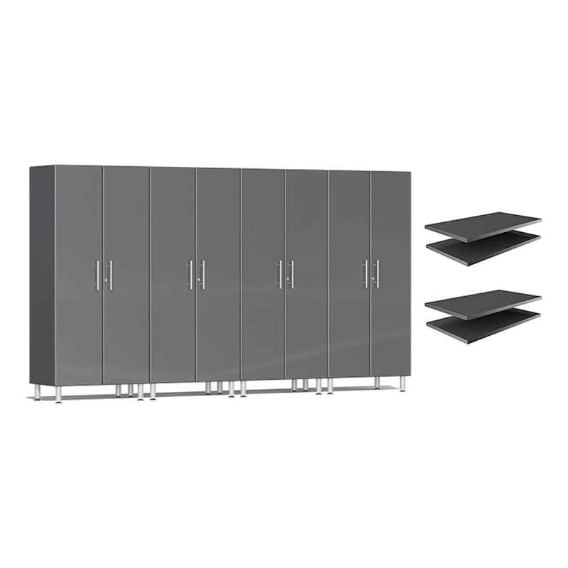 Ulti-MATE Garage 4-Piece Tall Garage Cabinet Set and Extra 4-Shelf Bundle in Graphite Grey Metallic