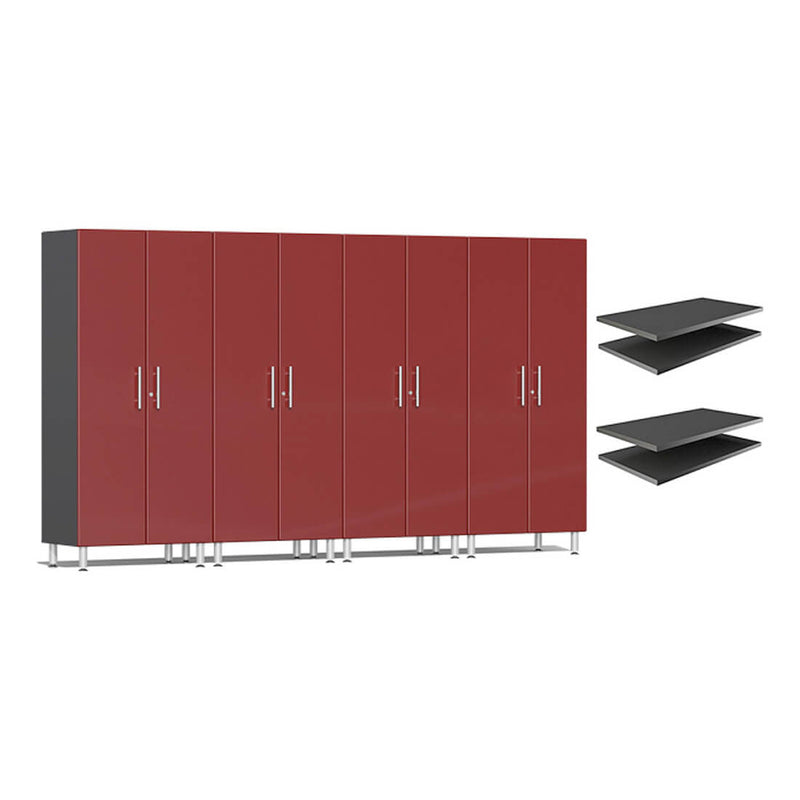 Ulti-MATE Garage 4-Piece Tall Garage Cabinet Set and Extra 4-Shelf Bundle in Ruby Red Metallic