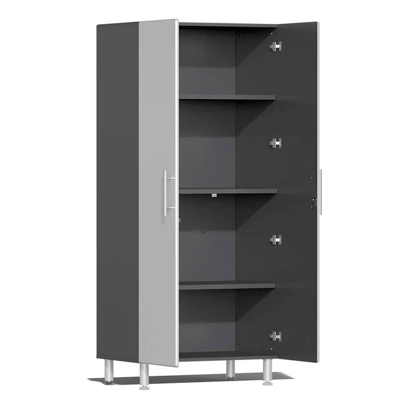 Ulti-MATE Garage 4-Piece Tall Garage Cabinet Set and Extra 4-Shelf Bundle in Stardust Silver Metallic