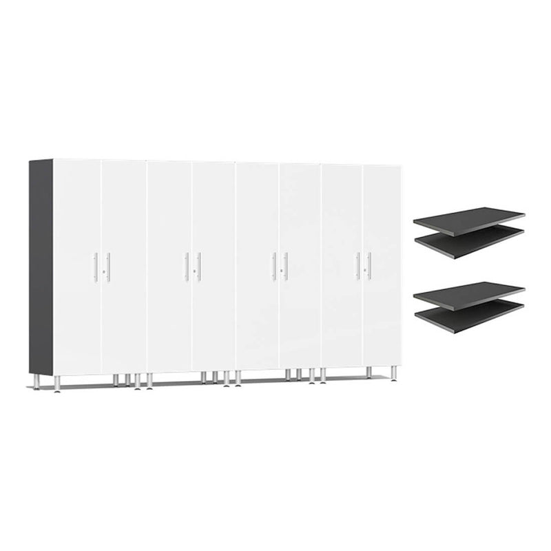 Ulti-MATE Garage 4-Piece Tall Garage Cabinet Set and Extra 4-Shelf Bundle in Starfire White Metallic