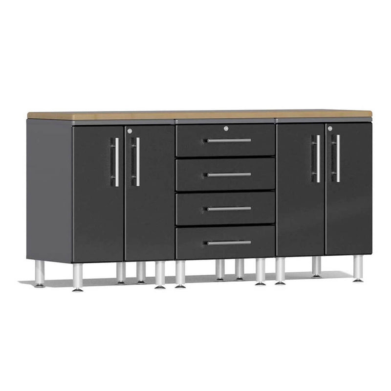 Ulti-MATE Garage 4-Piece Cabinet Kit with Bamboo Worktop in Midnight Black Metallic