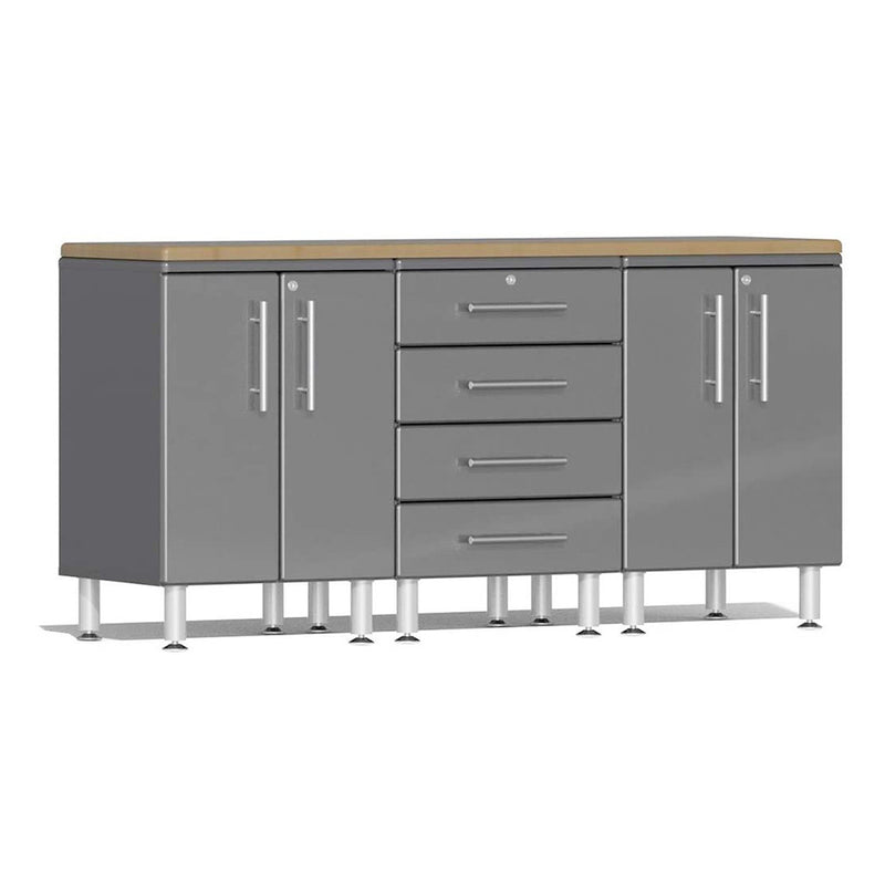 Ulti-MATE Garage 4-Piece Cabinet Kit with Bamboo Worktop in Graphite Grey Metallic