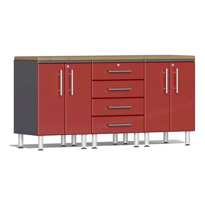 Ulti-MATE Garage 4-Piece Cabinet Kit with Bamboo Worktop in Ruby Red Metallic