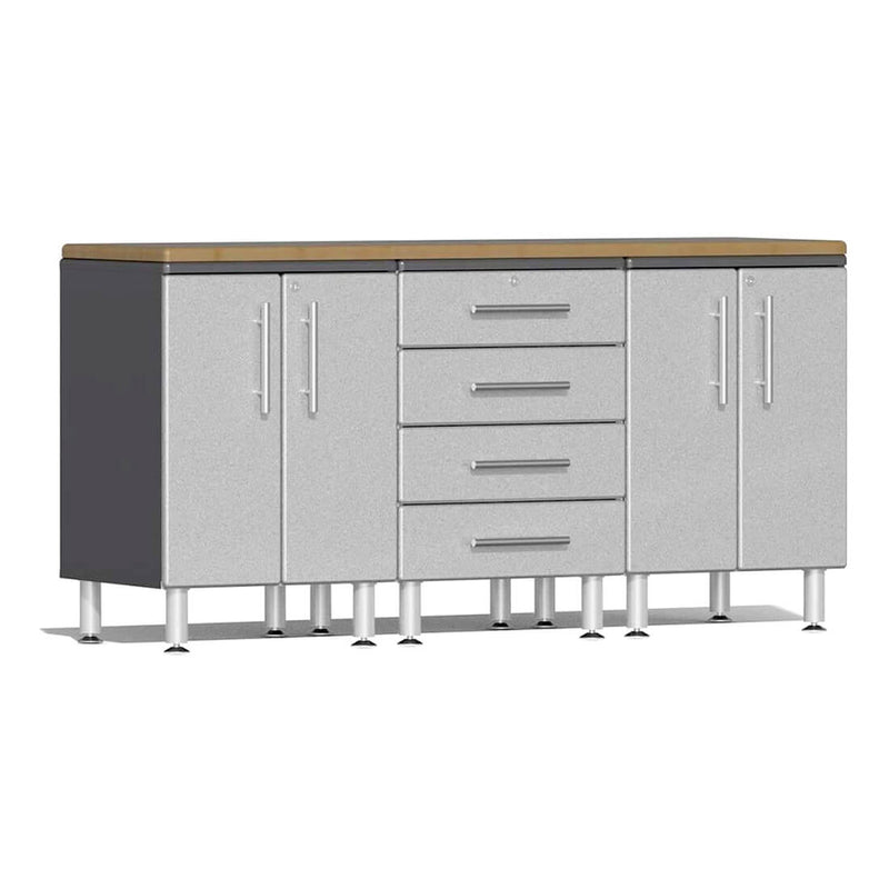 Ulti-MATE Garage 4-Piece Cabinet Kit with Bamboo Worktop in Stardust Silver Metallic