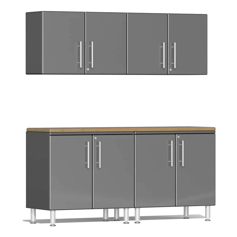 Ulti-MATE Garage 5-Piece Cabinet Kit with Bamboo Worktop in Graphite Grey Metallic