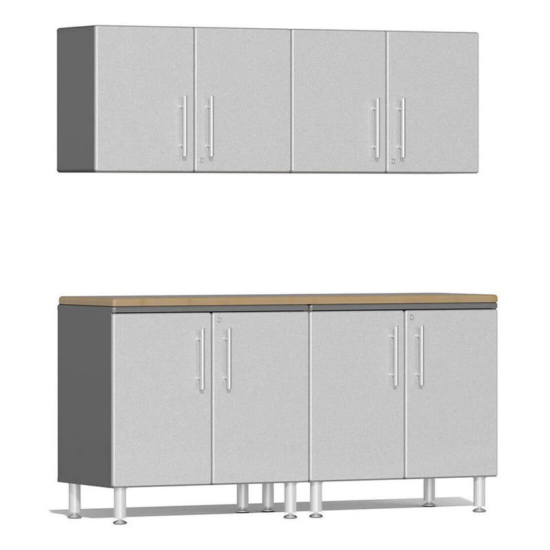 Ulti-MATE Garage 5-Piece Cabinet Kit with Bamboo Worktop in Stardust Silver Metallic