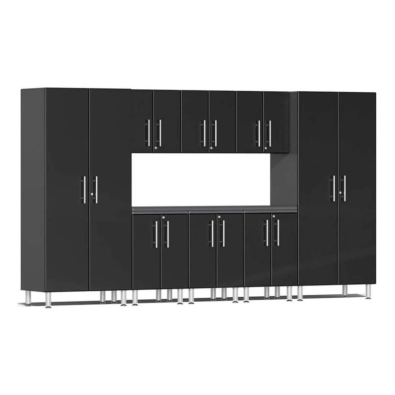 Ulti-MATE Garage 9-Piece Cabinet Set with Channeled Worktop in Midnight Black Metallic