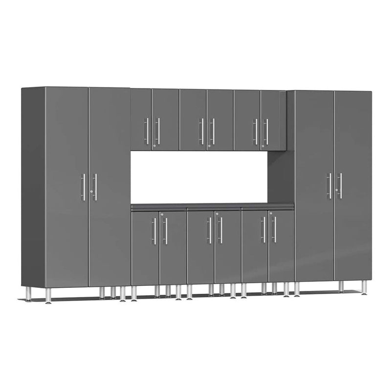 Ulti-MATE Garage 9-Piece Cabinet Set with Channeled Worktop in Graphite Grey Metallic