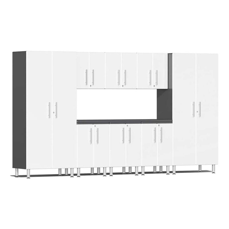 Ulti-MATE Garage 9-Piece Cabinet Set with Channeled Worktop in Starfire White Metallic
