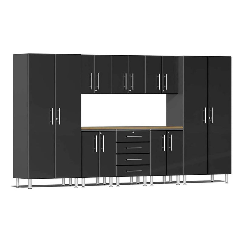 Ulti-MATE Garage 9-Piece Cabinet Set with Bamboo Worktop in Midnight Black Metallic