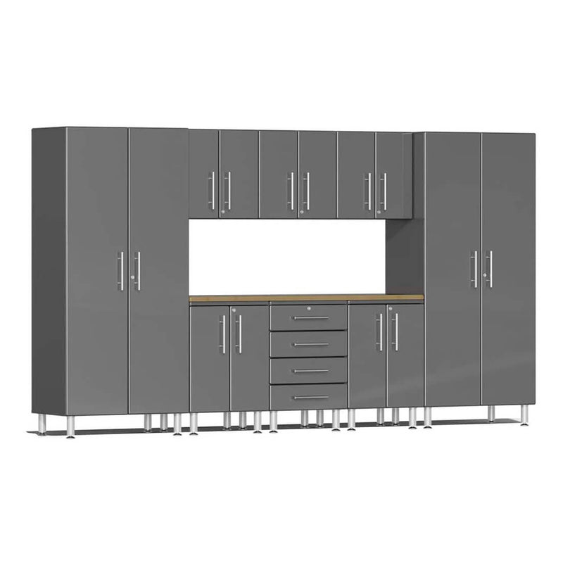 Ulti-MATE Garage 9-Piece Cabinet Set with Bamboo Worktop in Graphite Grey Metallic