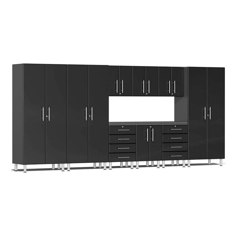 Ulti-MATE Garage 10-Piece Cabinet Set with Channeled Worktop in Midnight Black Metallic
