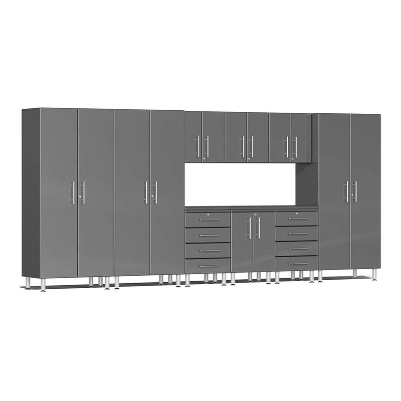 Ulti-MATE Garage 10-Piece Cabinet Set with Channeled Worktop in Graphite Grey Metallic