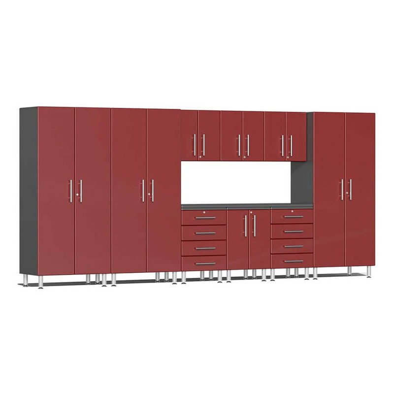 Ulti-MATE Garage 10-Piece Cabinet Set with Channeled Worktop in Ruby Red Metallic