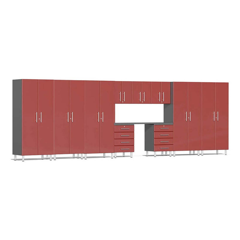 Ulti-MATE Garage 11-Piece Cabinet System with Channeled Worktop in Ruby Red Metallic