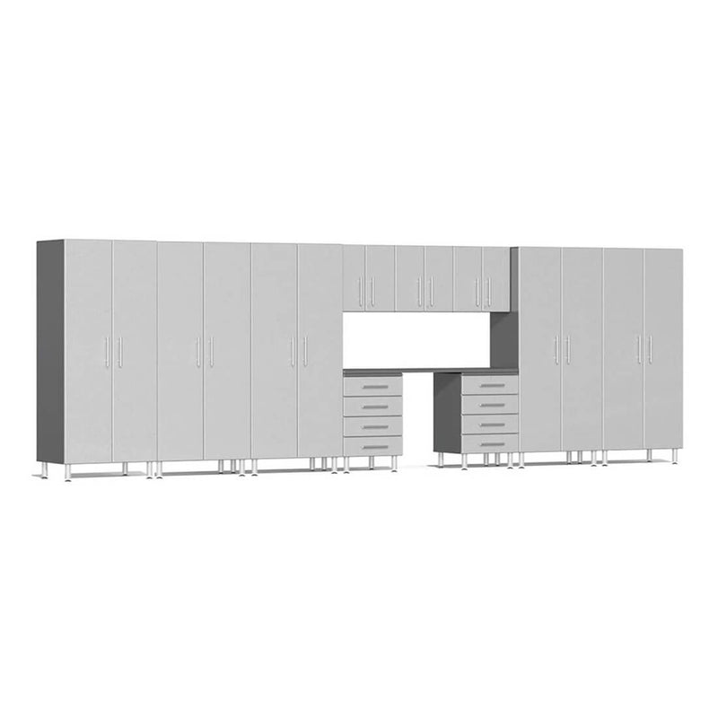 Ulti-MATE Garage 11-Piece Cabinet System with Channeled Worktop in Stardust Silver Metallic