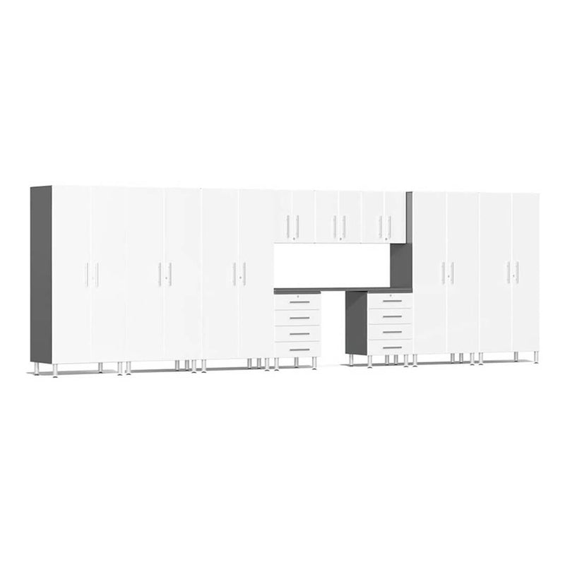 Ulti-MATE Garage 11-Piece Cabinet System with Channeled Worktop in Starfire White Metallic