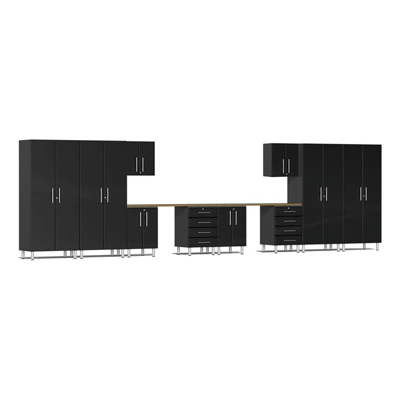 Ulti-MATE Garage 12-Piece Garage Cabinet Kit with Bamboo Worktops in Midnight Black Metallic