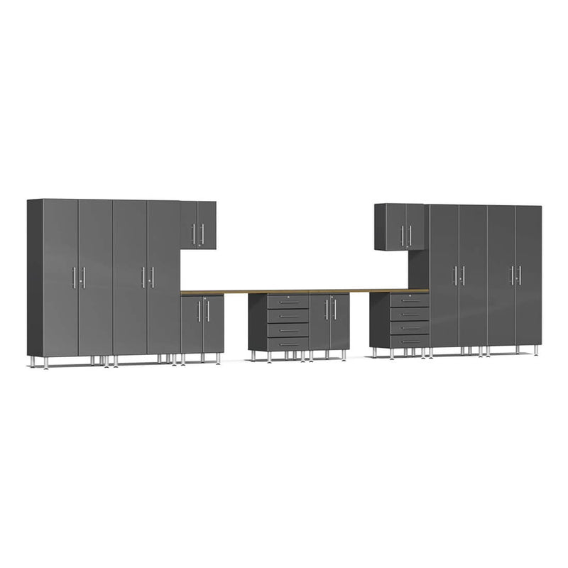 Ulti-MATE Garage 12-Piece Garage Cabinet Kit with Bamboo Worktops in Graphite Grey Metallic