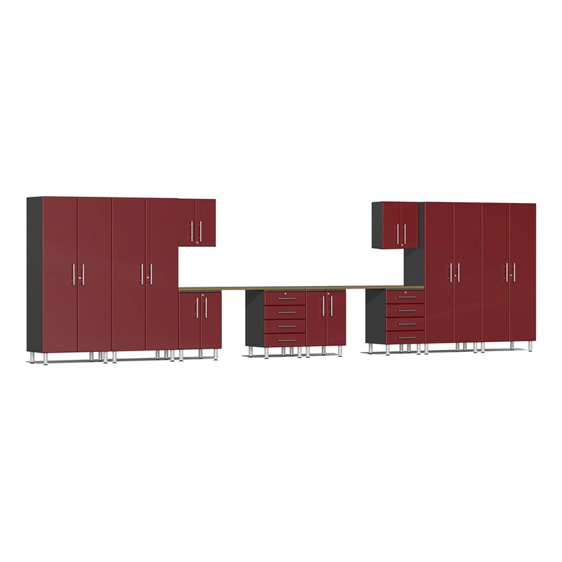 Ulti-MATE Garage 12-Piece Garage Cabinet Kit with Bamboo Worktops in Ruby Red Metallic