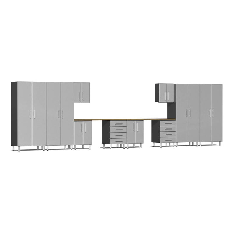 Ulti-MATE Garage 12-Piece Garage Cabinet Kit with Bamboo Worktops in Stardust Silver Metallic