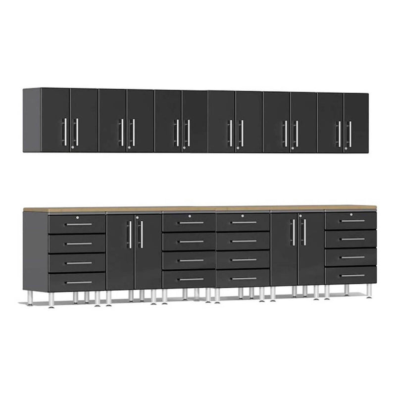 Ulti-MATE Garage 14-Piece Cabinet Kit with Bamboo Worktops in Midnight Black Metallic