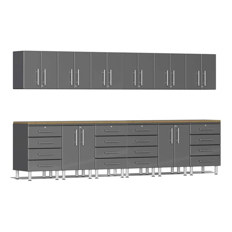 Ulti-MATE Garage 14-Piece Cabinet Kit with Bamboo Worktops in Graphite Grey Metallic