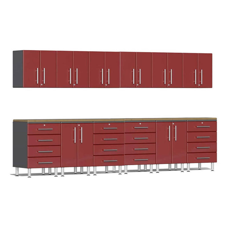 Ulti-MATE Garage 14-Piece Cabinet Kit with Bamboo Worktops in Ruby Red Metallic