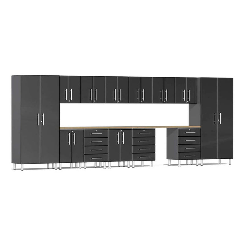 Ulti-MATE Garage 15-Piece Cabinet Kit with Bamboo Worktops in Midnight Black Metallic