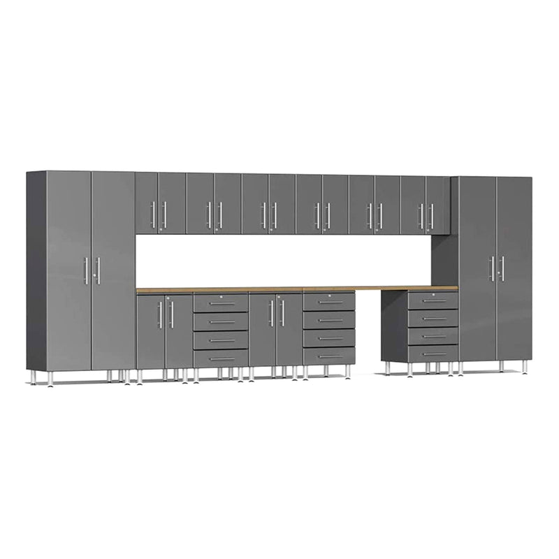 Ulti-MATE Garage 15-Piece Cabinet Kit with Bamboo Worktops in Graphite Grey Metallic