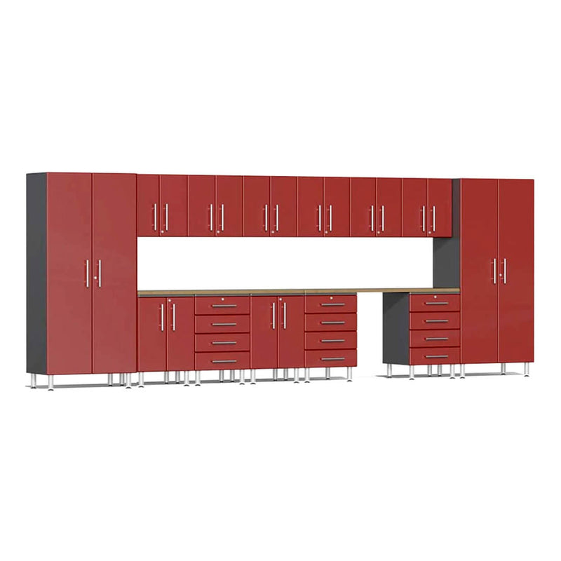 Ulti-MATE Garage 15-Piece Cabinet Kit with Bamboo Worktops in Ruby Red Metallic