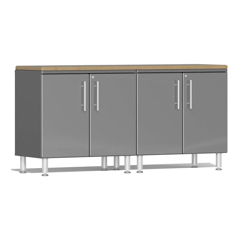 Ulti-MATE Garage 3-Piece Cabinet Kit with Bamboo Worktop in Graphite Grey Metallic