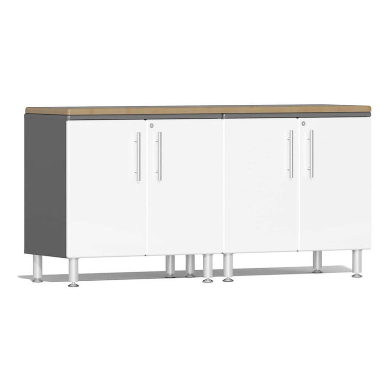 Ulti-MATE Garage 3-Piece Cabinet Kit with Bamboo Worktop in Starfire White Metallic