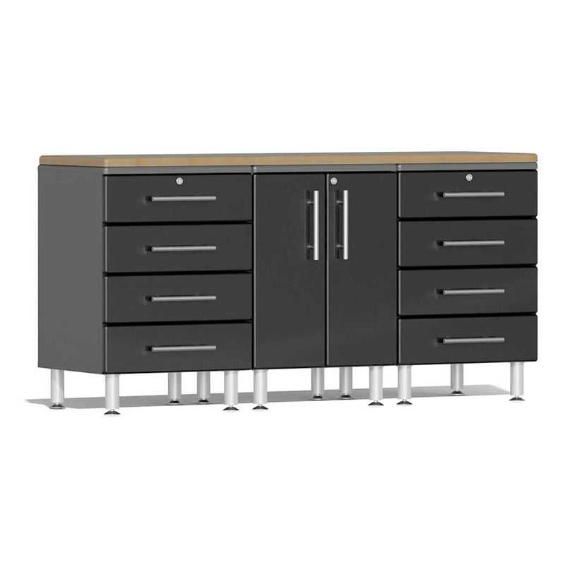 Ulti-MATE Garage 4-Piece Cabinet Set with Bamboo Worktop in Midnight Black Metallic