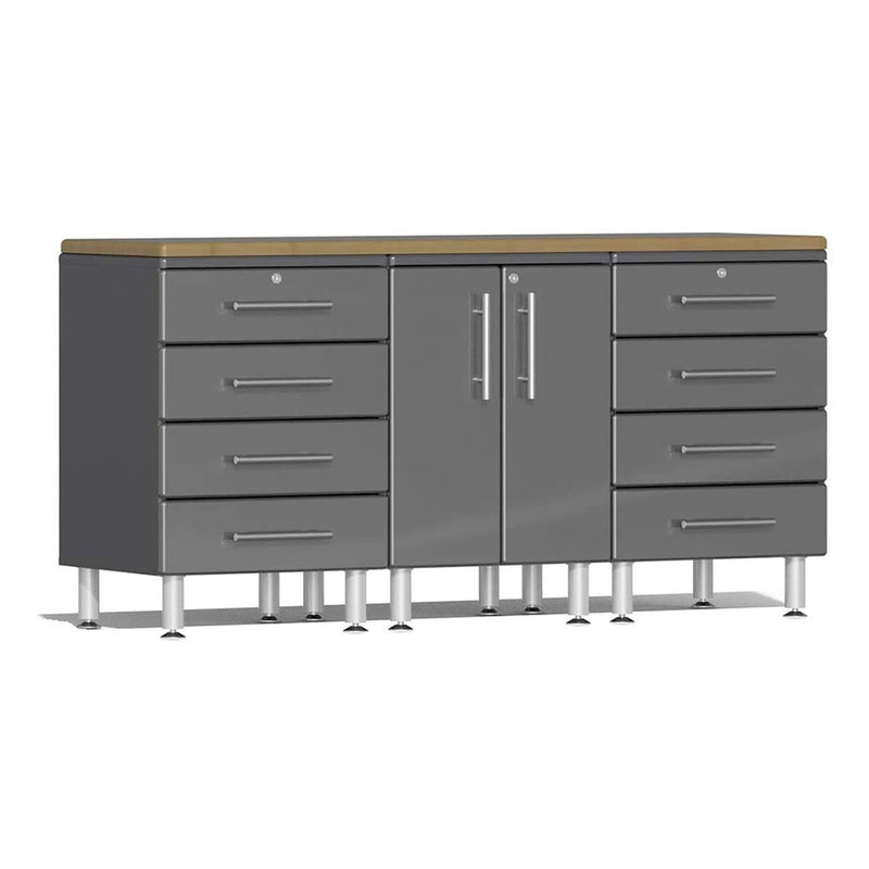 Ulti-MATE Garage 4-Piece Cabinet Set with Bamboo Worktop in Graphite Grey Metallic