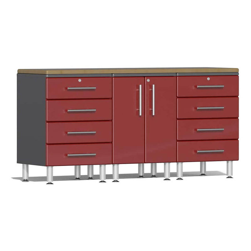 Ulti-MATE Garage 4-Piece Cabinet Set with Bamboo Worktop in Ruby Red Metallic