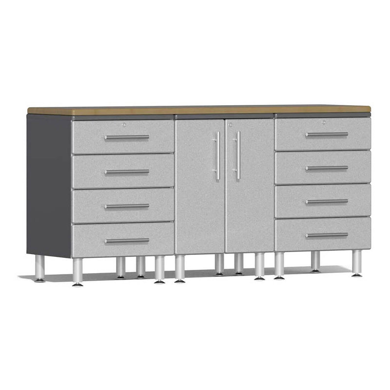 Ulti-MATE Garage 4-Piece Cabinet Set with Bamboo Worktop in Stardust Silver Metallic