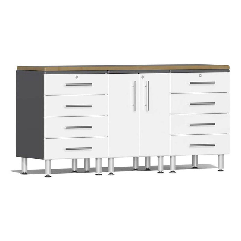 Ulti-MATE Garage 4-Piece Cabinet Set with Bamboo Worktop in Starfire White Metallic