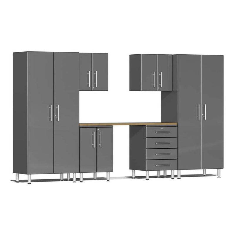 Ulti-MATE Garage 7-Piece Cabinet Set with Bamboo Worktop in Graphite Grey Metallic