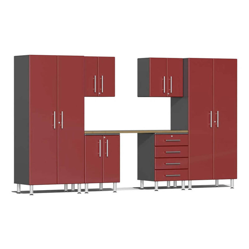 Ulti-MATE Garage 7-Piece Cabinet Set with Bamboo Worktop in Ruby Red Metallic