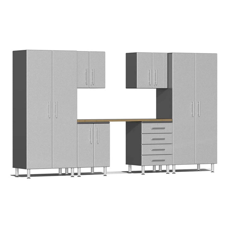 Ulti-MATE Garage 7-Piece Cabinet Set with Bamboo Worktop in Stardust Silver Metallic