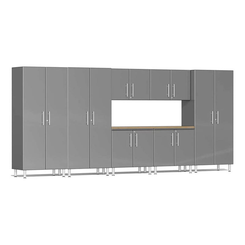 Ulti-MATE Garage 8-Piece Garage Cabinet Kit with Bamboo Worktop in Graphite Grey Metallic