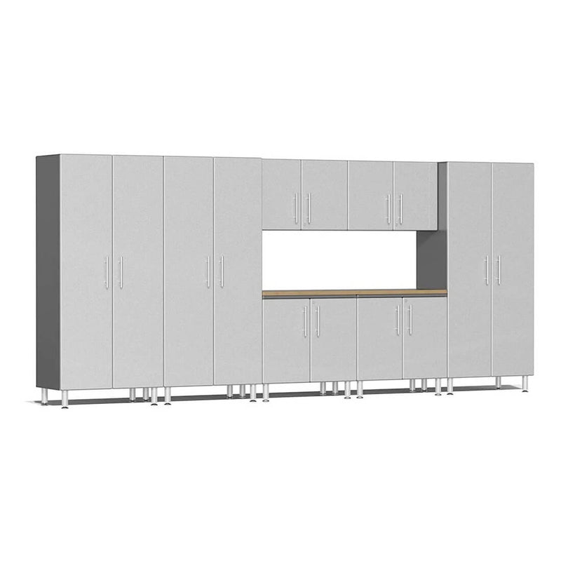 Ulti-MATE Garage 8-Piece Garage Cabinet Kit with Bamboo Worktop in Stardust Silver Metallic