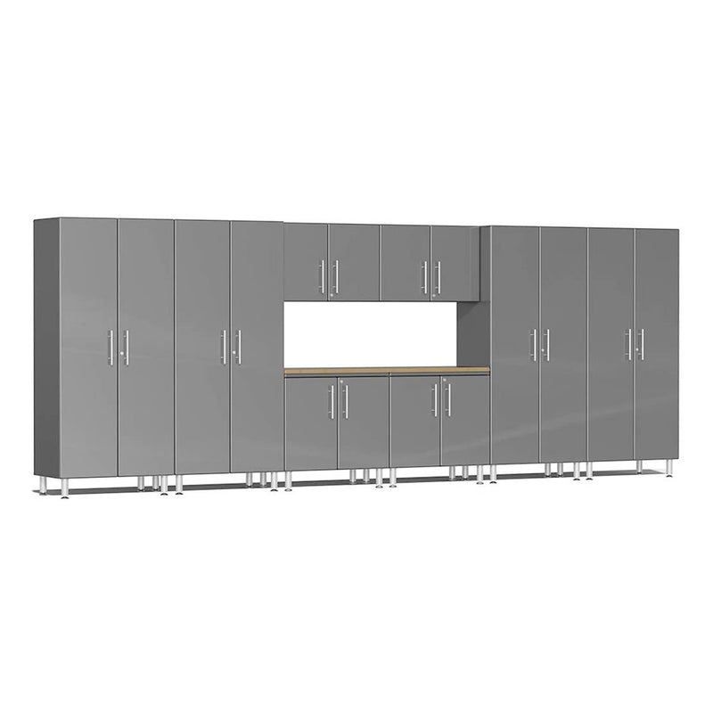 Ulti-MATE Garage 9-Piece Garage Cabinet Kit with Bamboo Work Surface in Graphite Grey Metallic