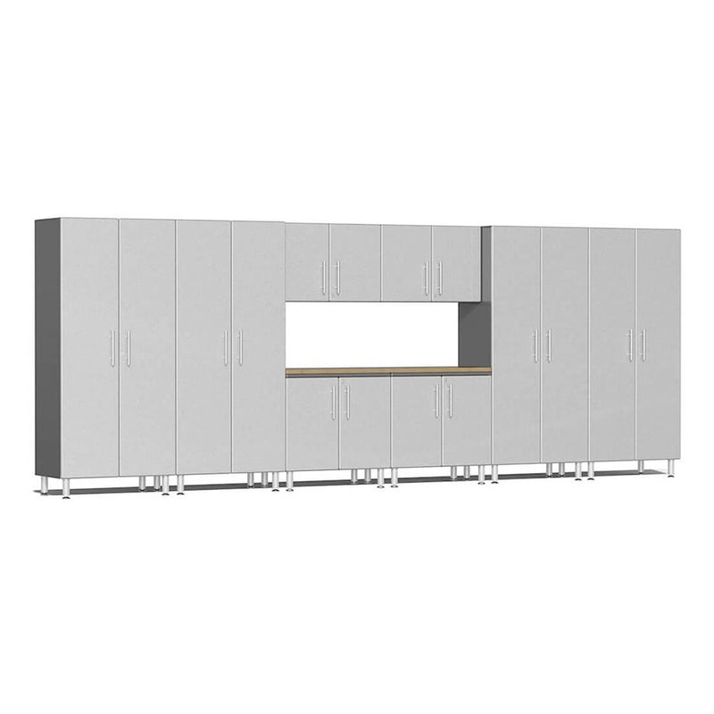Ulti-MATE Garage 9-Piece Garage Cabinet Kit with Bamboo Work Surface in Stardust Silver Metallic